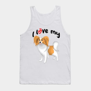 I Love My White & Red Papillon Dog Tank Top